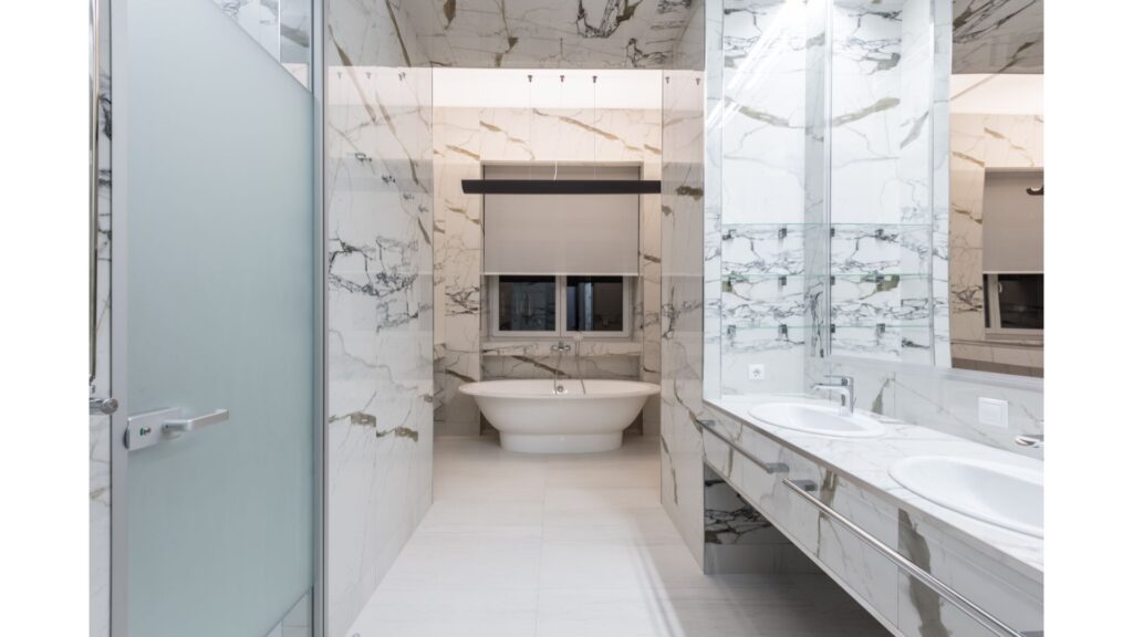 Bathroom with a bath sinks